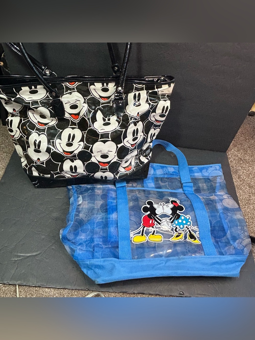 Lot Of 2 Disney Mickey Mouse Large Tote Bags Mickey Emotions is Vinyl,Mesh,Nylon